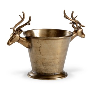 Cubo para champán de aluminio fundido Village con asas de cabeza de ciervo rústicas, enfriador de vino con acabado dorado antiguo y diseño de cabeza de ciervo - Product Image 6