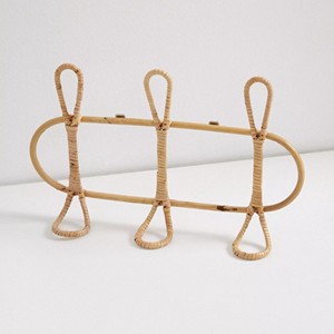 Home organizer essentials natural rattan hook for wall hanging oval shaped hooks multi-hook <b>rack</b> - Product Image 3