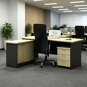 Modern L-Shaped Executive <b>Desk</b> Storage Cabinet Melamine Chipboard Material 6 Feet Length Freestanding Office Furniture Office - Product Image 1