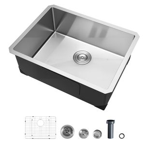 Fregadero de cocina bajo encimera de 24 pulgadas, de acero inoxidable, estilo rústico, con un solo orificio - Product Image 1