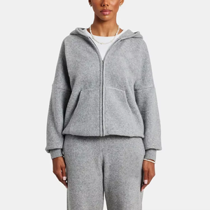 Ensemble de survêtement pour femme, pull et pantalon large, ensemble deux pièces pour femmes, survêtement en tricot à capuche avec fermeture éclair - Product Image 4