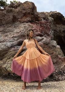 Boho Maxi <b>Dress</b> Women Spaghetti Strap Solid Tie Front A-Line Regular Fit Plain Dyed Natural Eco-Friendly Summer Casual <b>Dress</b> - Product Image 5
