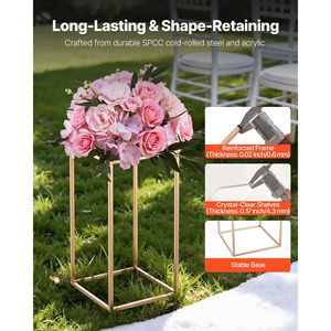 10 Pezzi Supporto per Fiori da Matrimonio a Colonna 15,75 Pollici, Espositore Floreale Rettangolare in Acrilico Laminato Oro per Applicazioni da Tavolo - Product Image 3