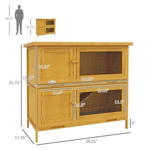 Casetta per Conigli in Legno Giallo con Rampa, per Interni/Esterni, Arredamento per Animali Domestici - Product Image 3