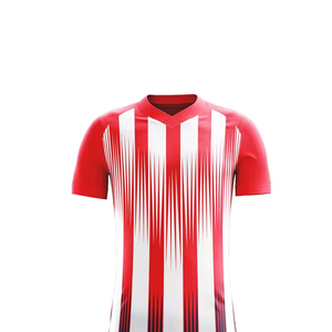 เสื้อฟุตบอลลายทางสีแดงและสีขาวสำหรับผู้ชายพร้อมกางเกงขาสั้นเอวยางยืด ระบายความชื้นได้ดี ทรงพอดีตัวสำหรับทุกฤดูกาล - Product Image 5