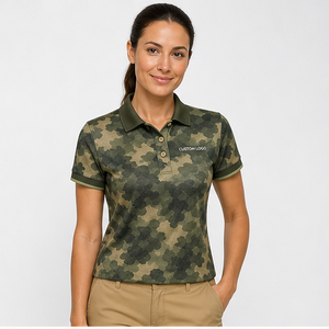 Polo Personalizado para Mujer con Patrón Abstracto Verde Oliva, Secado Rápido, Transpirable, Manga Corta, Ropa Deportiva para Golf y Actividades al Aire Libre WPS-0746 - Product Image 3
