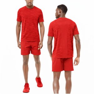 T-shirt rouge d'été personnalisé pour homme, respirant, séchage rapide, vêtements de sport, t-shirt décontracté et short, coupe athlétique, OEM - Product Image 1