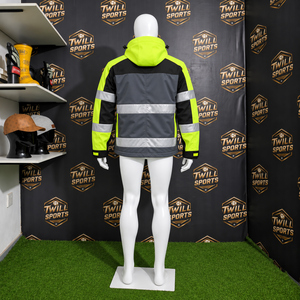 TwillSports Men's High Visibility Reflective Safety <b>Jacket</b> <b>Waterproof</b> Windproof Workwear <b>Hi</b> <b>Vis</b> Coat Custom Printed - Product Image 5