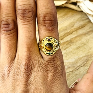 Premium Look Tiger Eye <b>Ring</b> Boho Brass <b>Rings</b> For Women 18k Gold Plated Tribal Filigree <b>Statement</b> Jewelry For Wholesale OEM ODM - Product Image 6