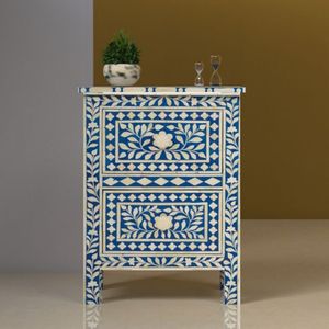 Table basse ronde S Sons avec finition incrustée d'os pour salon ou chambre à coucher comme table de chevet ou d'angle - Product Image 1