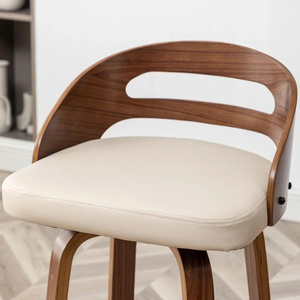 Modern High Back Adjustable Swivel Faux <b>Leather</b> Counter Height <b>Bar</b> <b>Stool</b> with Wooden Frame for Kitchen Restaurant - Product Image 4