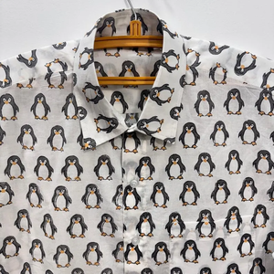 Camisa Casual Clásica de Manga Larga sin Cuello con Patrón Pintado a Mano, Tela de Velour 100% Algodón, Cierre de un Solo Botón - Product Image 5