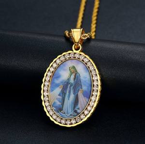 Colgante Ovalado de Plata con Diamante Cultivado en Laboratorio de la Virgen María, Collar Religioso Personalizado con Memoria, Amuleto Sagrado, Regalo - Product Image 2