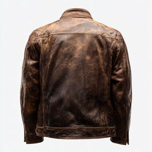 Veste en cuir de motard marron vintage de haute qualité et de style premium. Banger pour le streetwear - Product Image 2