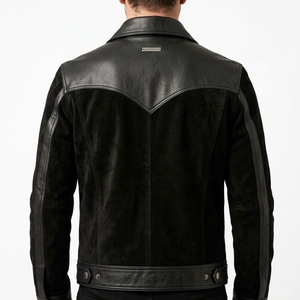 Chaqueta de Cuero y Gamuza Negra para Hombre, Estilo Camisa con Botones a Presión, Múltiples Bolsillos, Fabricante Mayorista Personalizado OEM ODM - Product Image 2