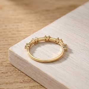 Anillo de Boda Único con Diamante Redondo Brillante Cultivado en Laboratorio, Oro Sólido de 10K, 14K, 18K, 10 Diamantes Apilables con Pavé, Certificado IGI - Product Image 4