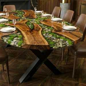 TIMELESS CRAFT Riverstone <b>Moss</b> Handmade <b>Live</b> Edge Wood Modern Customized Shape Dining Table Indoor Luxury Nature Inspired - Product Image 3