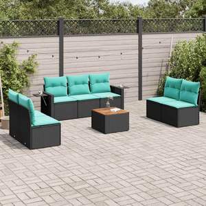 8 Piece Patio <b>Sofa</b> Set with <b>Cushions</b> <b>Black</b> Poly Rattan - Product Image 1