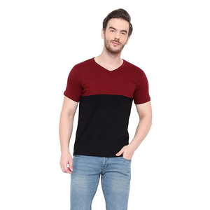 T-shirt décontracté à col en V et manches courtes pour homme, bicolore, vente en gros, T-shirt à col en V et manches courtes pour homme, contrasté - Product Image 3