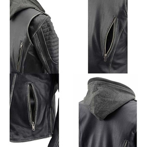 SAMROZ SPORTS Black Leather Rub-Off Leather Jacket with Hoodie for Women - Product Image 3