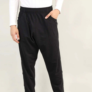 Men's <b>Black</b> Harem <b>Pants</b> With Button Closure Elastic Waist Casual Joggers Woven Fabric Midweight Spring Style - Product Image 1