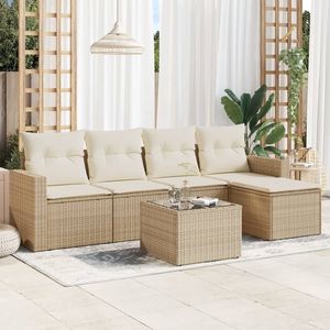 Conjunto de Sofás Modulares Grandes de Ratán Sintético PE Beige para Jardín, Muebles de Jardín Modulares Cómodos - Product Image 1