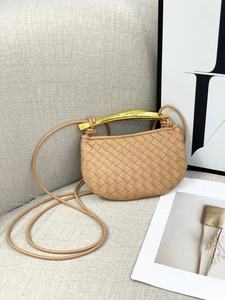 Woven PU Leather <b>Mini</b> Bag Crescent Crossbody Handbag Metal Handle Portable Purse for Daily Party Use - Product Image 3