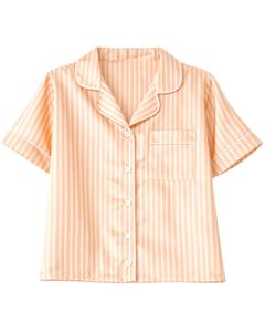 Ensemble de pyjama en satin rayé pêche personnalisé pour femme, manches courtes, boutonné, style soie, deux pièces, tenue de nuit, ensemble short de détente - Product Image 2