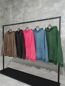 Sudadera con capucha y cremallera para hombre, de invierno, con lavado ácido, 100% algodón polar, ecológica, informal, de corte holgado, con bolsillo frontal y logo, color liso. - Product Image 4