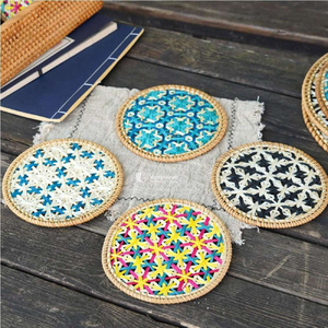 Bamboo Placemat, Artisanal Colorful Woven <b>Table</b> Ma, Round Bamboo Plate with Mosaic Pattern for <b>Dining</b> Room & Kitchen Decor - Product Image 2