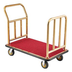 Carrito de Equipaje Resistente para Hotel, Capacidad de 750 Libras, Estructura de Acero Inoxidable, 6 Ruedas de Goma, Plataforma con Alfombra Roja - Product Image 1