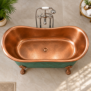 Baignoire ovale autoportante Daystar Trade en cuivre martelé, faite à la main, avec pieds en forme de griffes, de luxe moderne, patine verte, pour adultes - Product Image 4