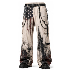 Pantalon cargo large orange pour homme, taille mi-haute, coupe droite, plusieurs poches, en Spandex/Coton, protection UV, respirant - Product Image 5