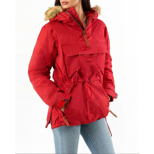 Veste d'hiver matelassée imperméable pour femme avec capuche en fausse fourrure, doublure en flanelle, coupe-vent, mi-longue, beige personnalisée - Product Image 6