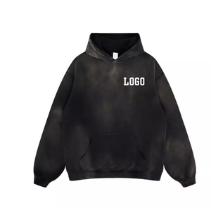 Custom Distressed Embroidery Winter Pullover Hoodie 100% Cotton Heavyweight Oversized Streetwear Vintage <b>Acid</b> <b>Wash</b> Men - Product Image 5