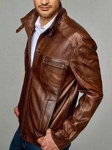 แจ็คเก็ตหนังแท้สีน้ำตาล Maverick - Product Image 2
