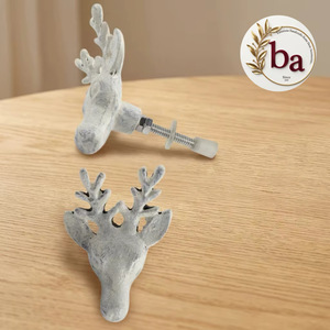 White Cast Iron Reindeer Head Cabinet Knob Industrial Design Eco-Friendly Shape Easy Installation Kitchen Wardrobe Furniture - Product Image 1