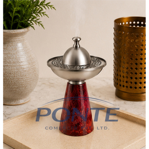 Quemador de Incienso Árabe de Metal de Lujo con Acabado Plateado Vintage y Base de Resina Roja, Elegante Porta Incienso Mabkhara para Decoración del Hogar - Product Image 2