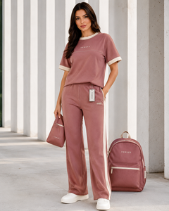 Ensemble de survêtement pour femme Fawkes, col rond, manches courtes, couleur unie, respirant, vêtements de sport décontractés avec poches latérales et taille élastique - Product Image 3