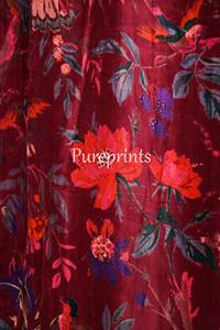 Cortinas de terciopelo de algodón color rojo vino estilo vintage con estampado floral de pájaros, cortinas boho de alta calidad para la decoración de tu hogar. - Product Image 6