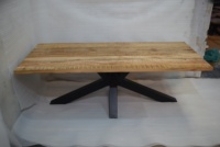 Table à manger rectangulaire en bois de manguier massif de style industriel moderne, convertible, pliable, pieds en fer araignée pour la maison, le bar, l'appartement