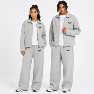 New Arrival Unisex Oversized Tracksuit Set Custom Logo Fleece <b>Zip</b> <b>Up</b> <b>Jacket</b> Wide Leg Sweatpants Casual Streetwear Sportswear - Product Image 3