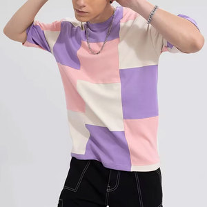 Men's Short Sleeve O-Neck T-<b>Shirt</b> Solid Regular Fit Casual Jersey Fabric Anti-Wrinkle Breathable 220g HIGH STREET Pink White - Product Image 1