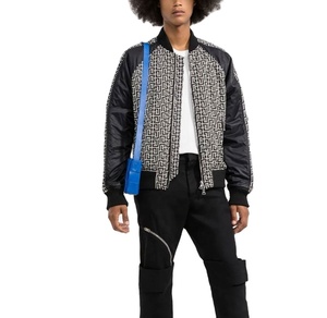 แจ็คเก็ตบอมเบอร์สำหรับผู้ชาย, แจ็คเก็ตบอมเบอร์แจ็คเก็ตแขนสีดำพิมพ์ลายสีขาว - Product Image 3