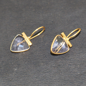Boucles d'oreilles pendantes tendance en forme de barre trilobée en quartz hydro améthyste léger, plaqué or 24 carats, faites à la main pour filles et femmes - Product Image 2
