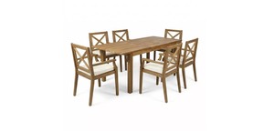 Juego de Comedor de Lujo para Exteriores en Madera de Teca Sólida, Mesa Rectangular con Listones y 6 Sillas con Respaldo Cruzado - Product Image 2