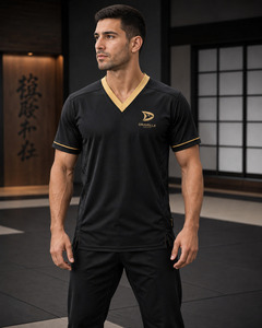 Vêtement d'arts martiaux unisexe à manches courtes et col en V, haut d'uniforme de karaté, chemise d'entraînement de taekwondo, vente en gros - Product Image 4