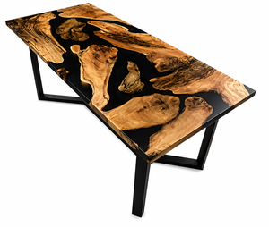 Luxury Live Edge <b>Epoxy</b> Resin Dining <b>Table</b> – Solid Wood River <b>Table</b> with Black Resin <b>Top</b> & Metal Base for Modern Home Office - Product Image 3