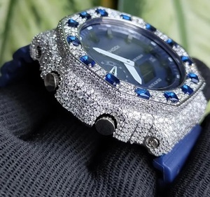 Blue Sapphire Iced Out Moissanite <b>Watch</b> Hip Hop Jewellery Luxury Diamond Bust Down <b>Rubber</b> Strap <b>Watch</b> - Product Image 2