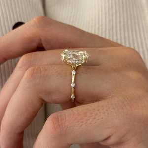 5 Carat Oval E VS1 Lab Grown Diamond Bubble Engagement <b>Ring</b> , <b>Dainty</b> Nature Inspired <b>Ring</b> in Yellow Gold , IGI Certified - Product Image 5